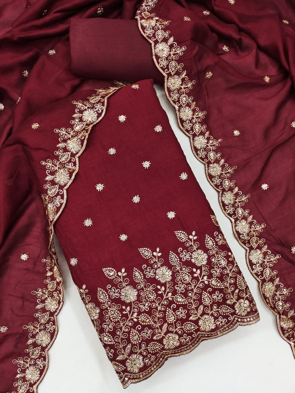 Vichitra Silk Embroidary Work Dress Material For Women