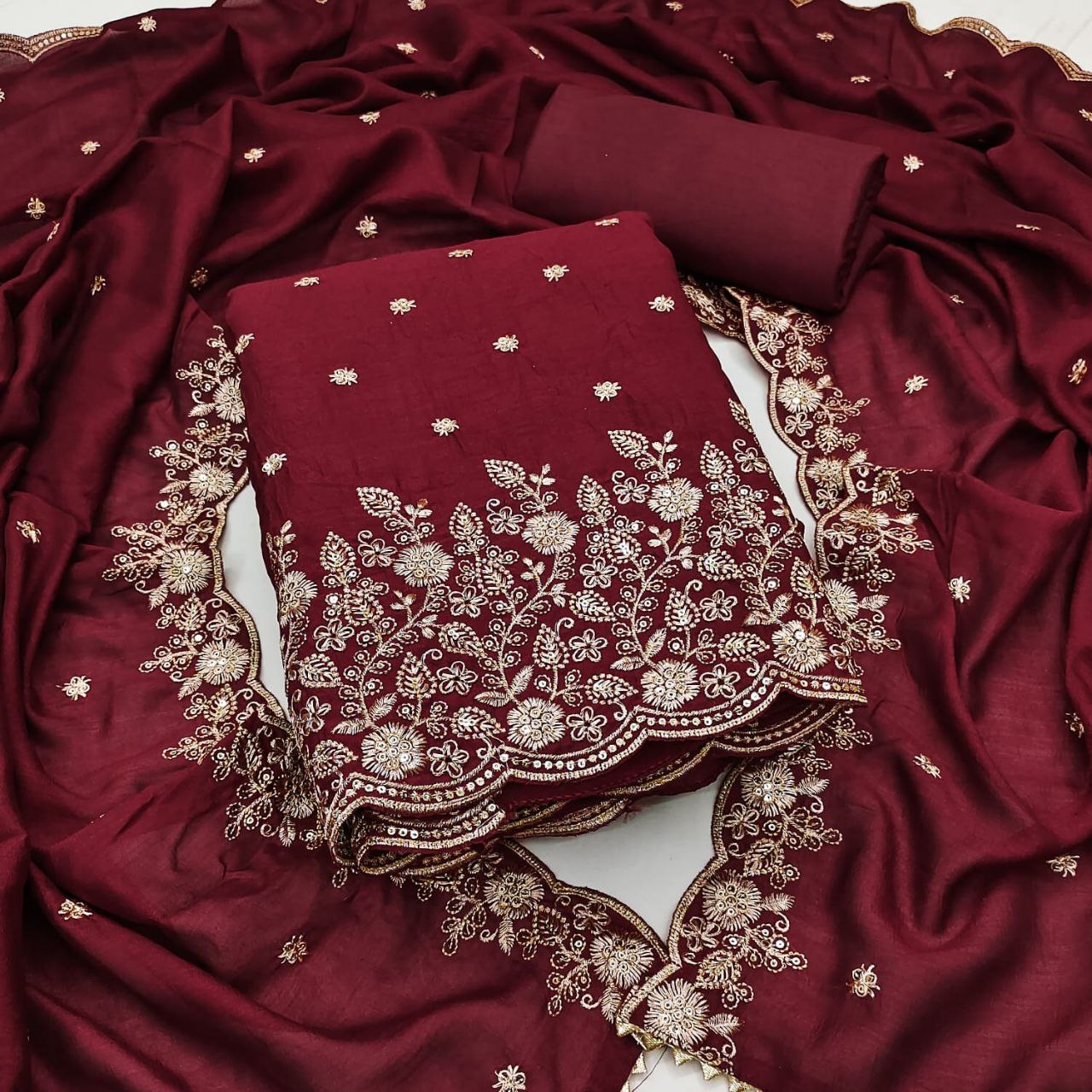 Vichitra Silk Embroidary Work Dress Material For Women