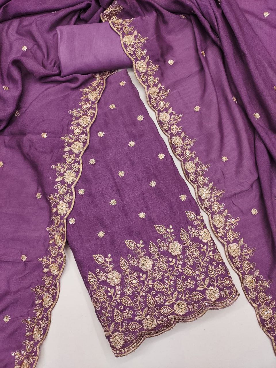 Vichitra Silk Embroidary Work Dress Material For Women