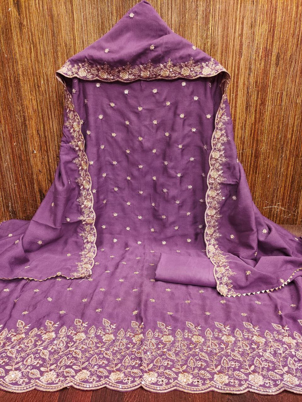 Vichitra Silk Embroidary Work Dress Material For Women