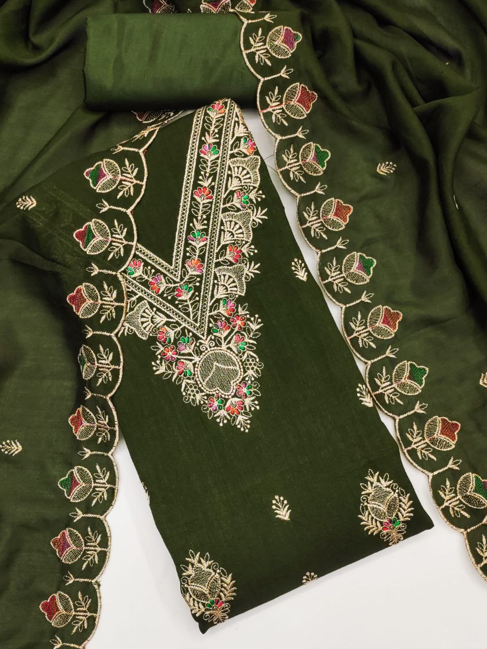 Vichitra Silk Embroidary Work Dress Material With Embroidary Work Duppata