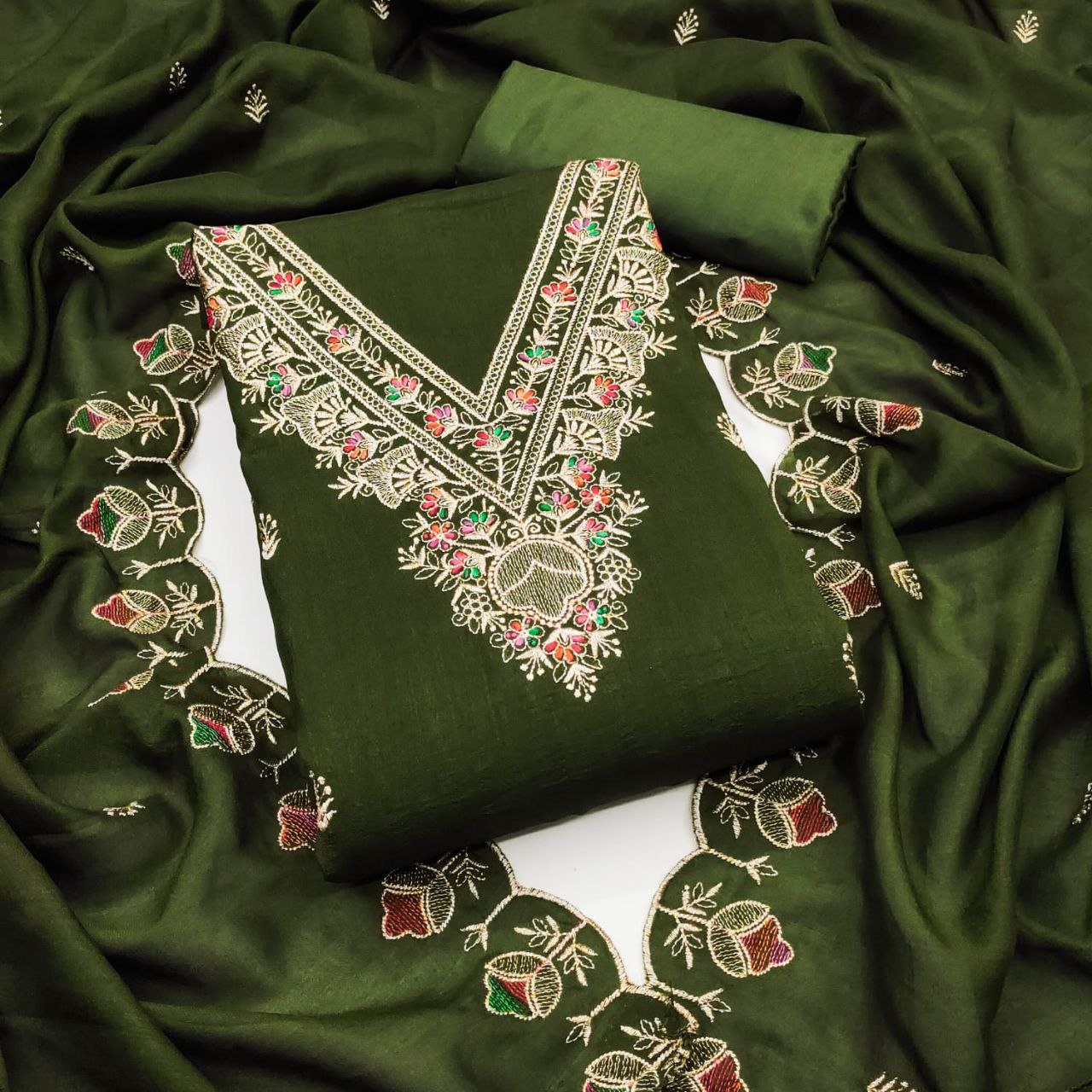 Vichitra Silk Embroidary Work Dress Material With Embroidary Work Duppata