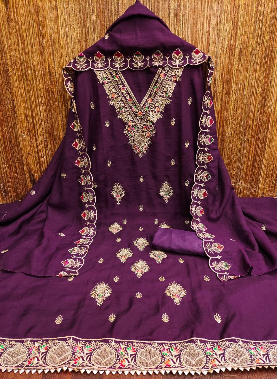 Vichitra Silk Embroidary Work Dress Material With Embroidary Work Duppata