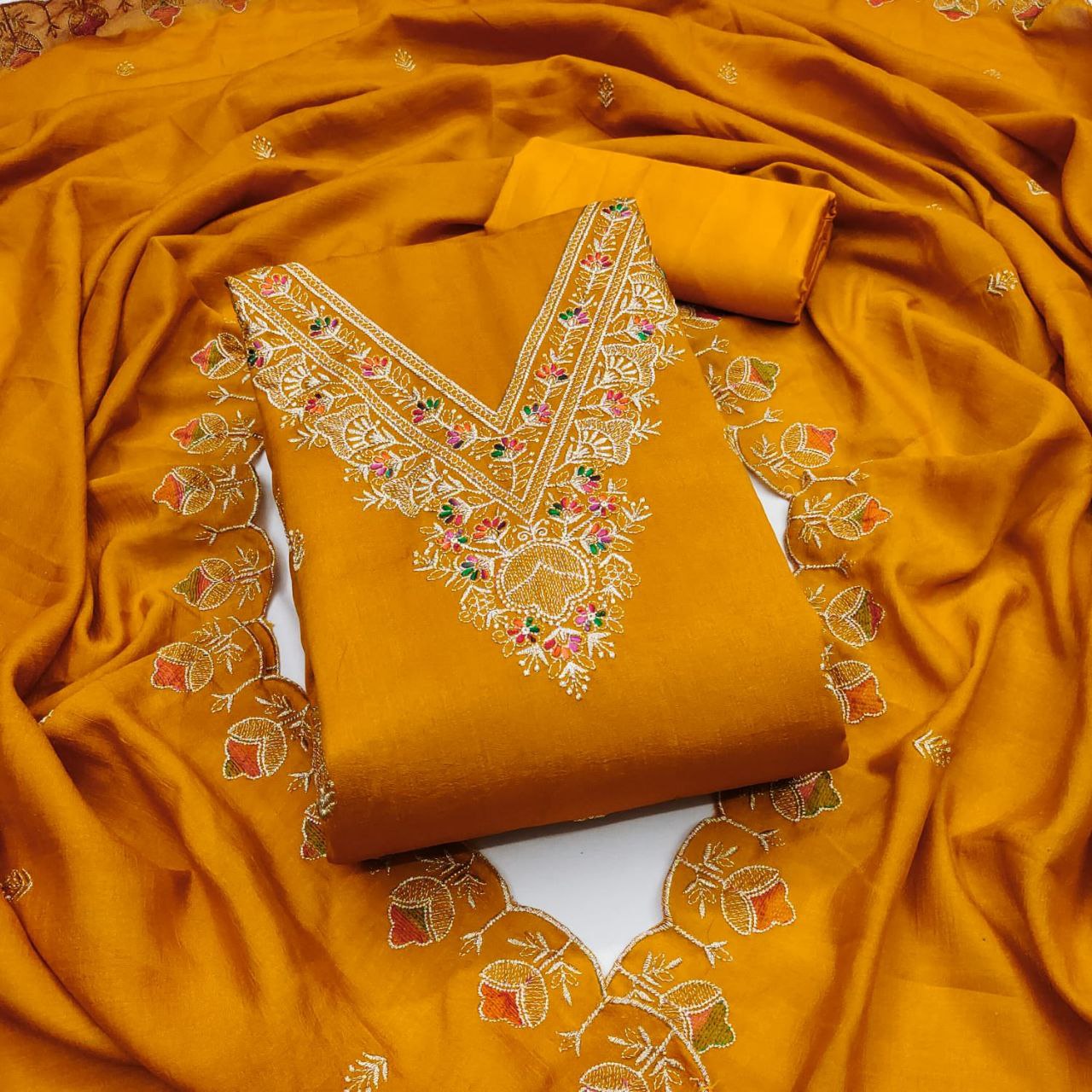 Vichitra Silk Embroidary Work Dress Material With Embroidary Work Duppata