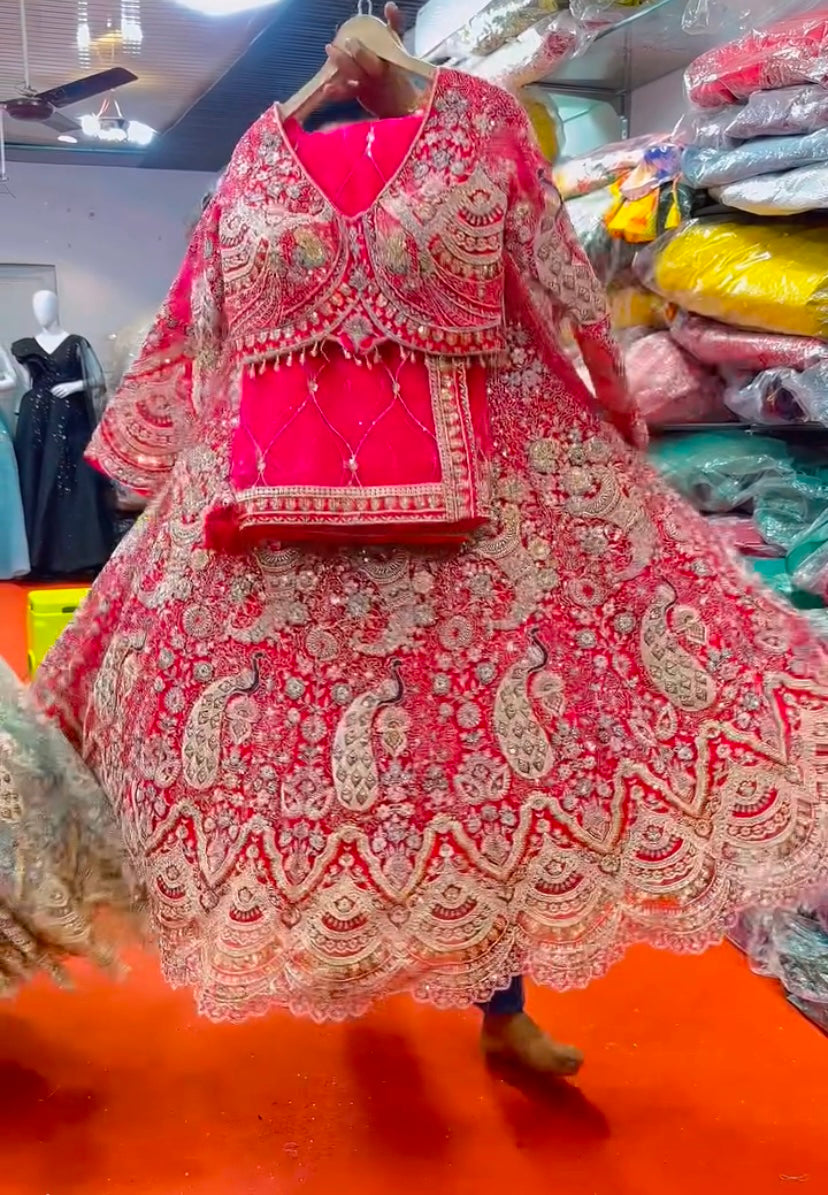 Rani Pink Color Soft Net Coding Embroidered Work Lehenga Choli