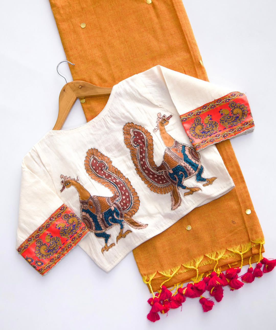 Pure Cotton Saree Wid Stiched Peacock HandWork Designer Blouse