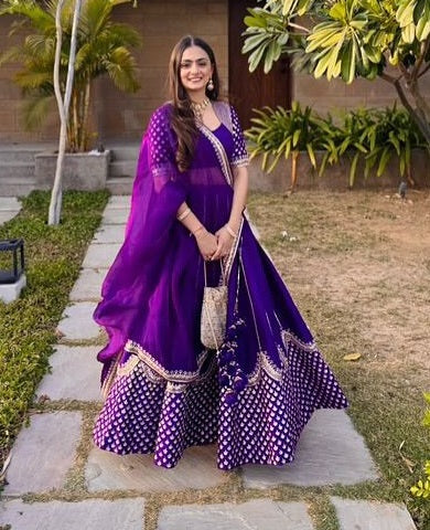 Purple Georgette Embroidered Lehenga Choli