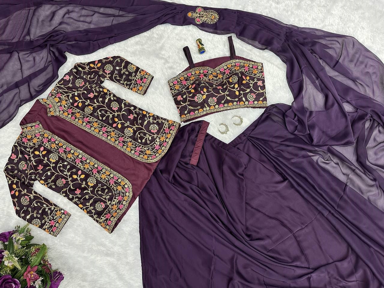 1 Min Ready to Wear Drape Saree With Fully Stitched Koti and Blouse XL