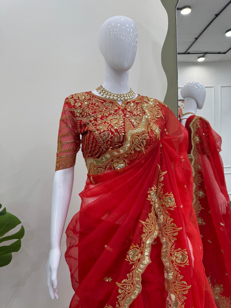 Red Color Heavy Organza Silk Saree Blouse