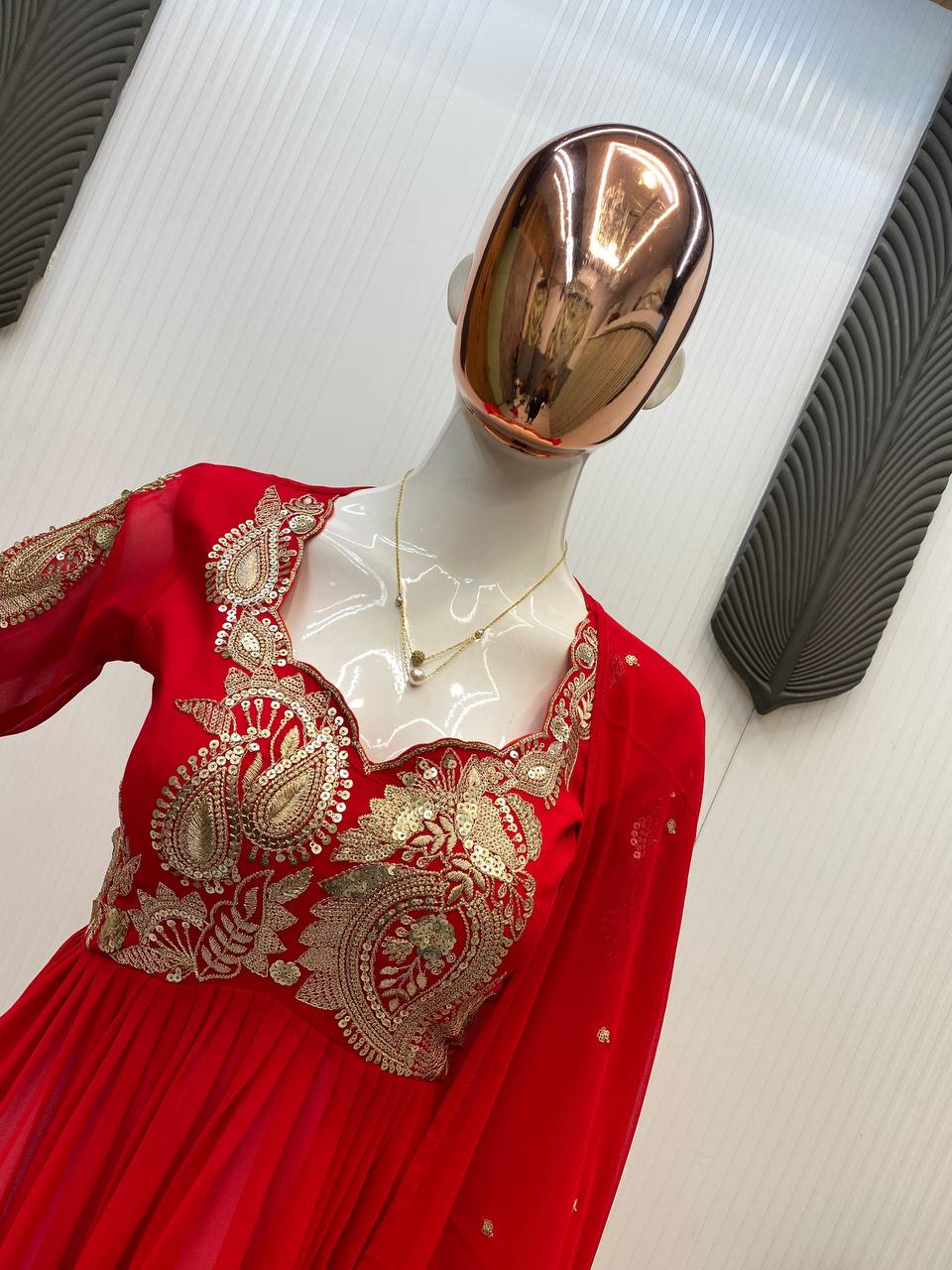 Red Color Georgette Ready To Wear Top Plazzo Suit