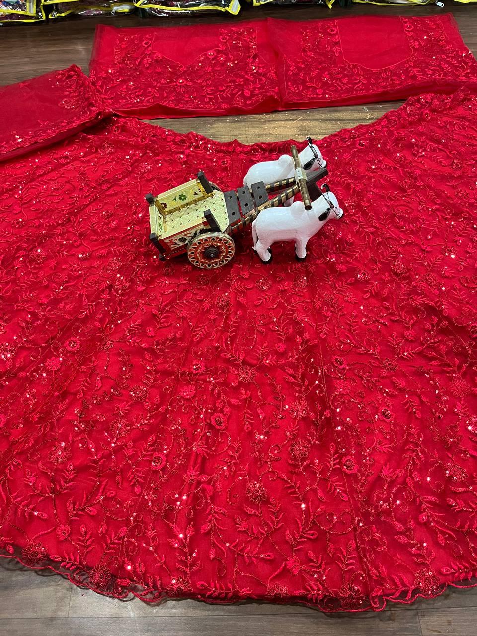 Red Color Net Semi Stitched Lehenga Choli