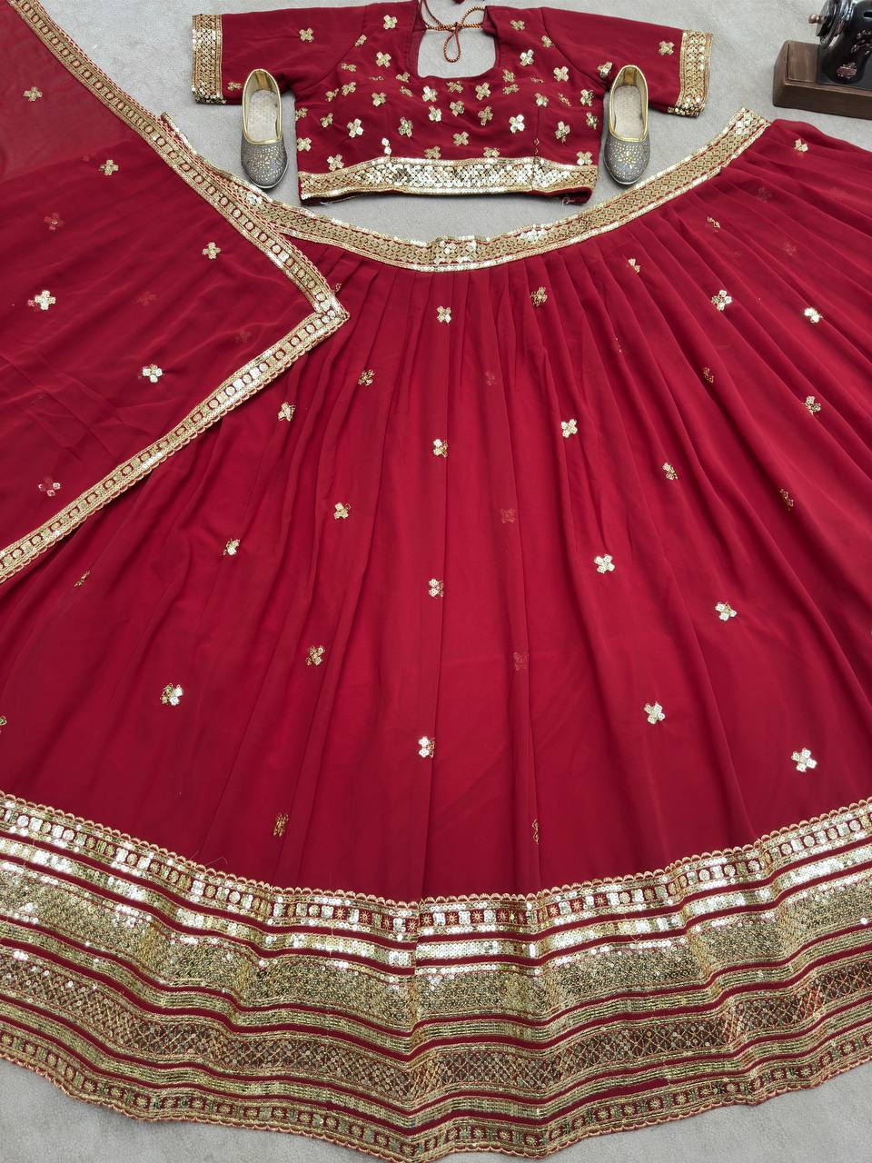 Red Color Georgete Sequence Work Lehenga Choli