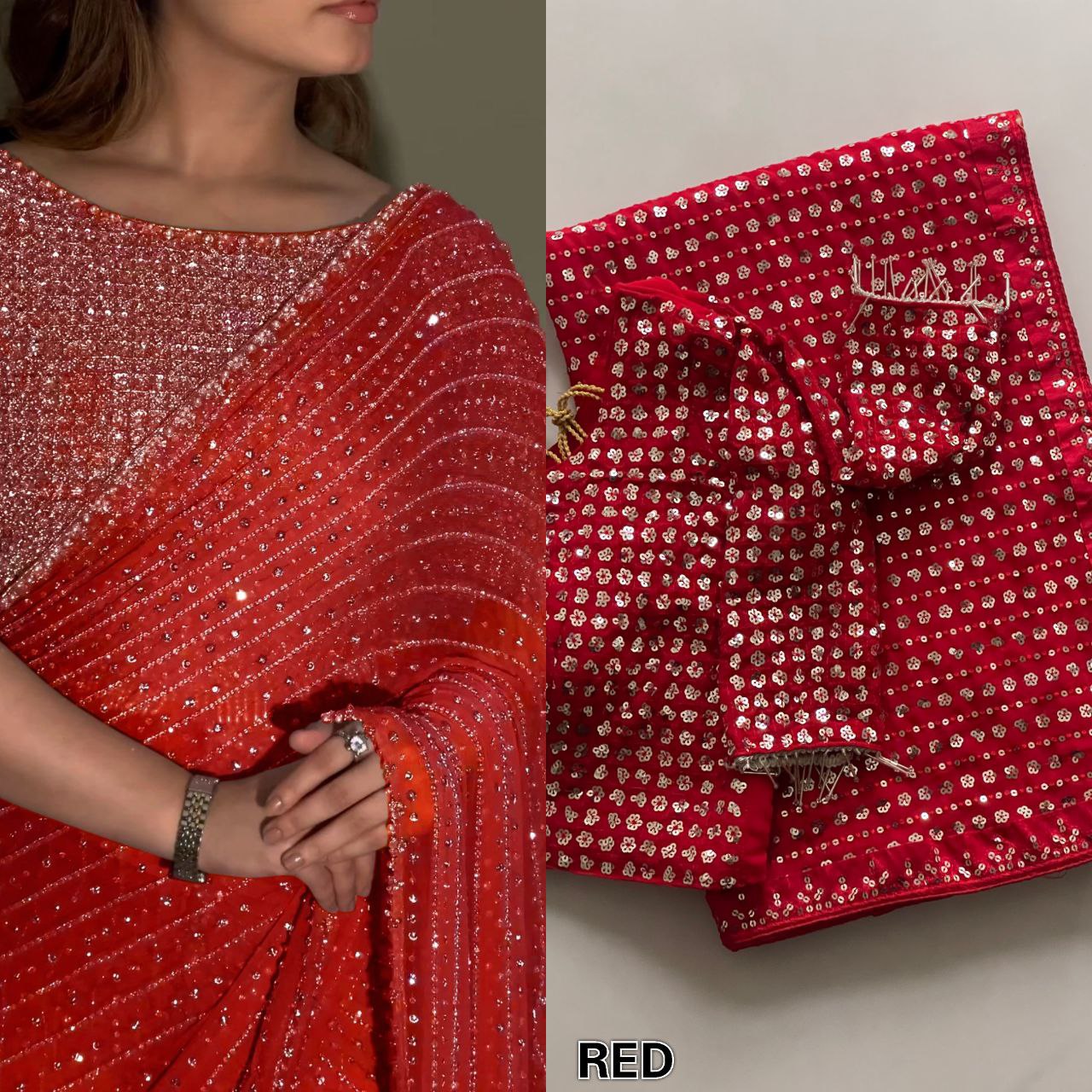 Party Wear Georgette Saree With Heavy Sequins Embroidery