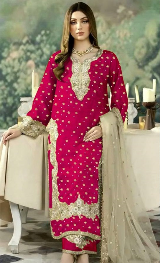 Pink Color Jimmi Chu Silk Embroidered Sequence Suit