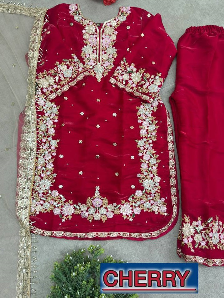 Pink Color Jimmi Chu Silk Embroidered Sequence Suit