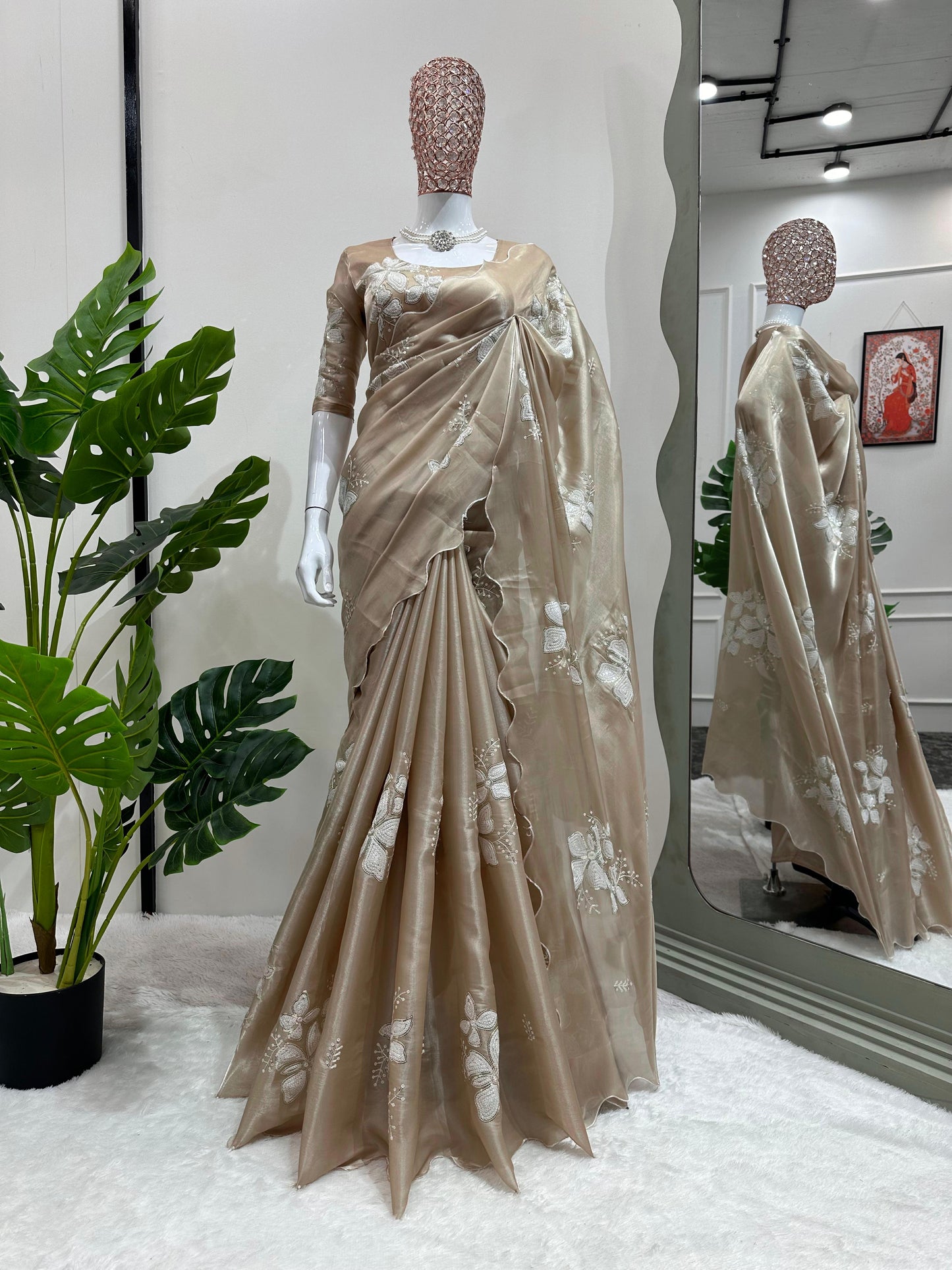 Wedding Wear Chinon Silk Heavy Sequence & Coding Work Saree Blouse