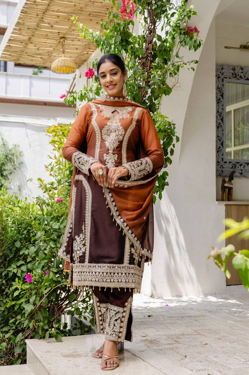 Party Wear Star Georgette Sequence Coding Work Stitched Suit