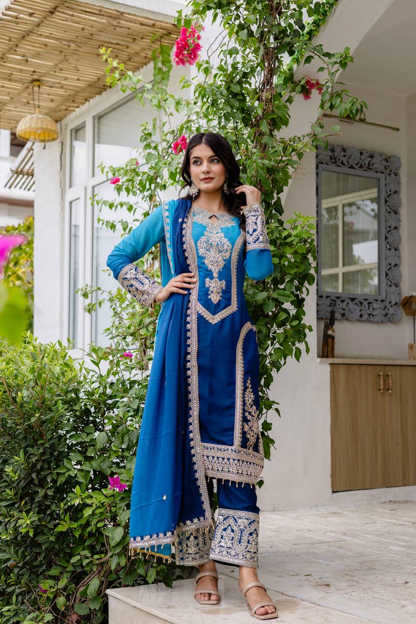 Party Wear Star Georgette Sequence Coding Work Stitched Suit