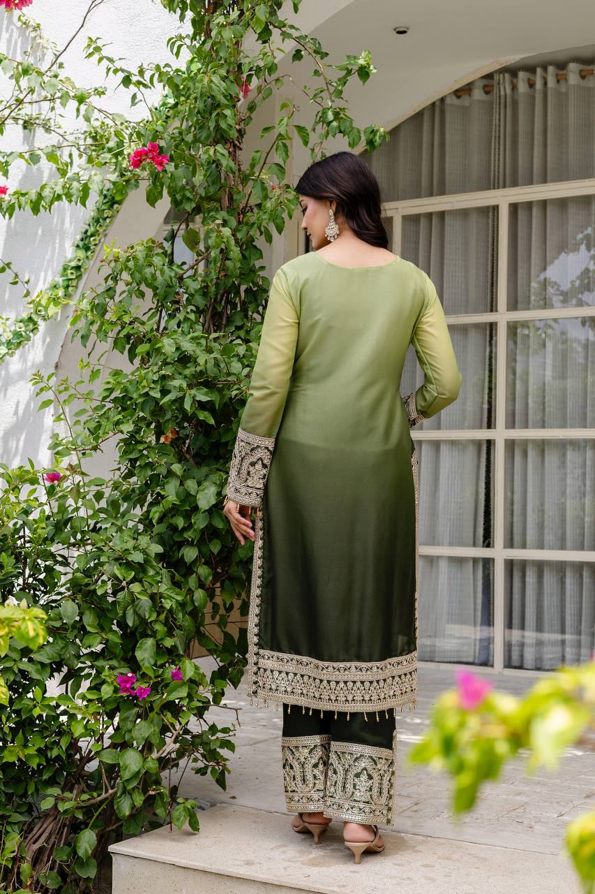 Party Wear Star Georgette Sequence Coding Work Stitched Suit
