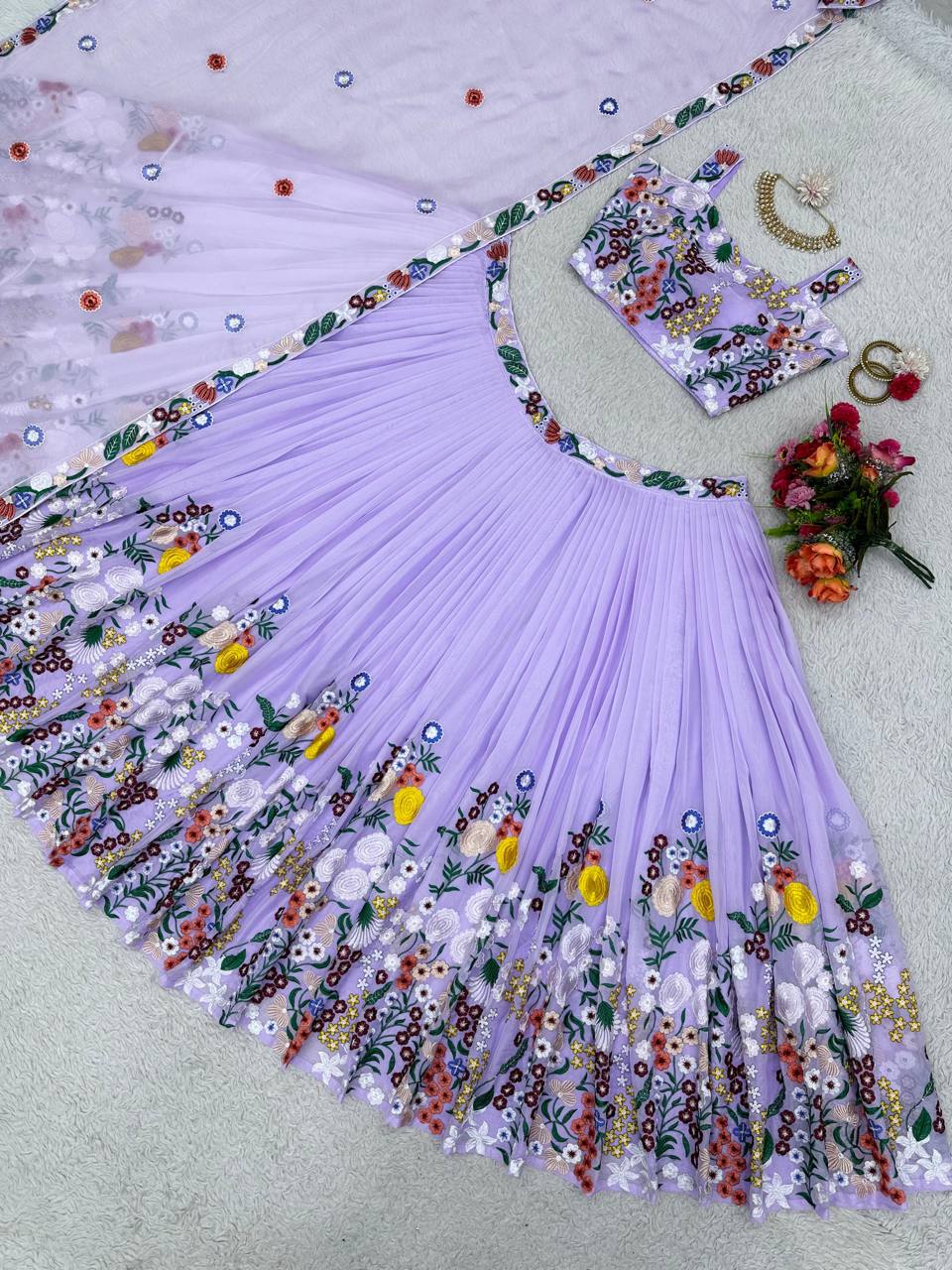 Lavendor Color Tuby Silk Multi Thread Work Lehenga