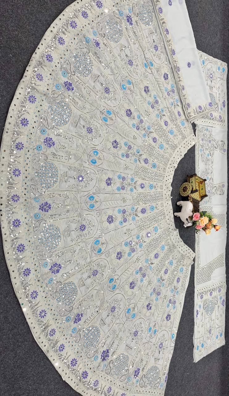 Wedding Wear White Georgette Semi Stitched Lehenga Choli