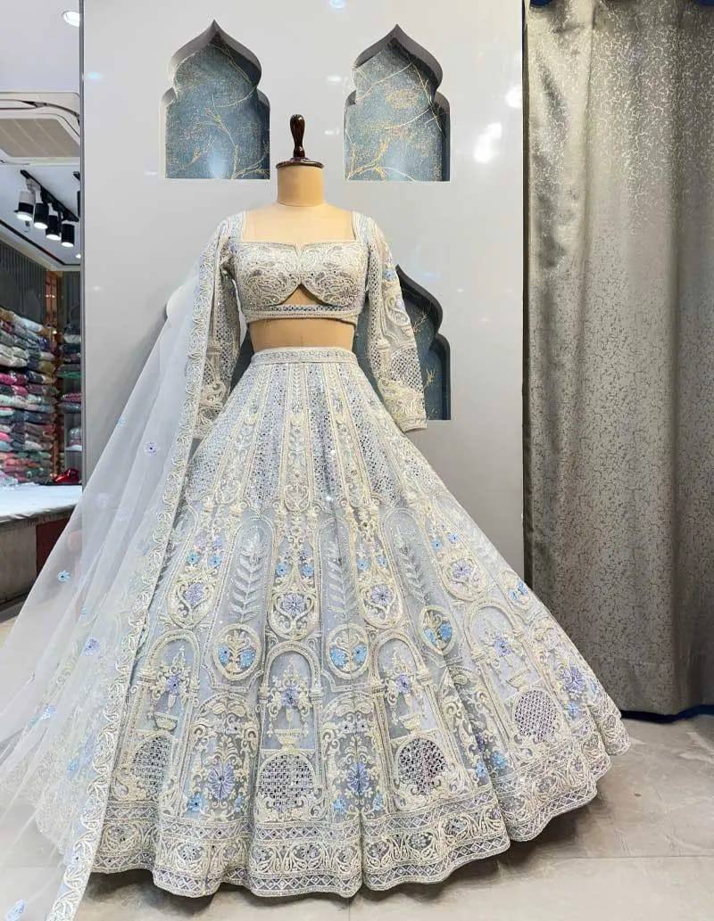 Wedding Wear White Georgette Semi Stitched Lehenga Choli