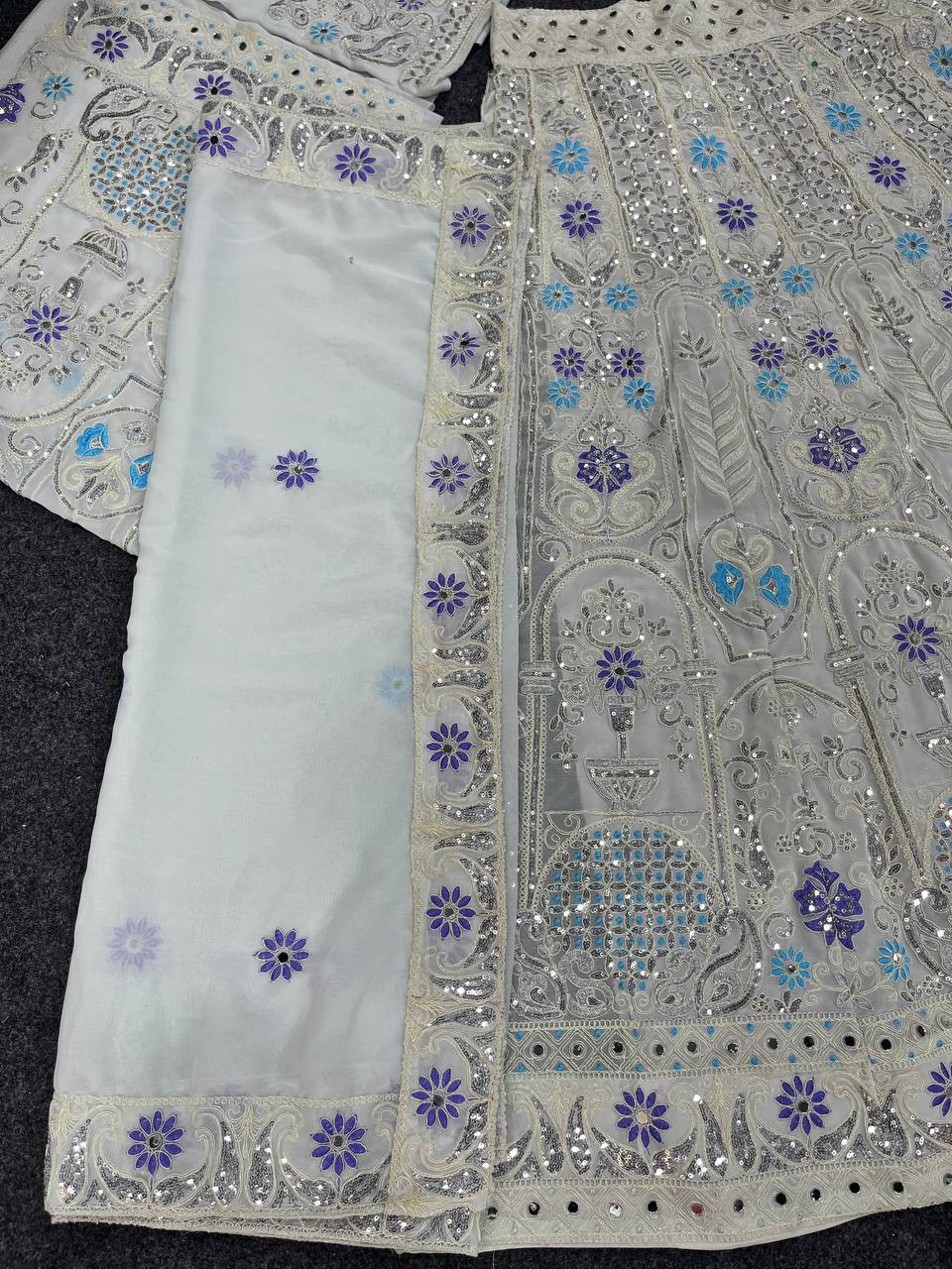 Wedding Wear White Georgette Semi Stitched Lehenga Choli
