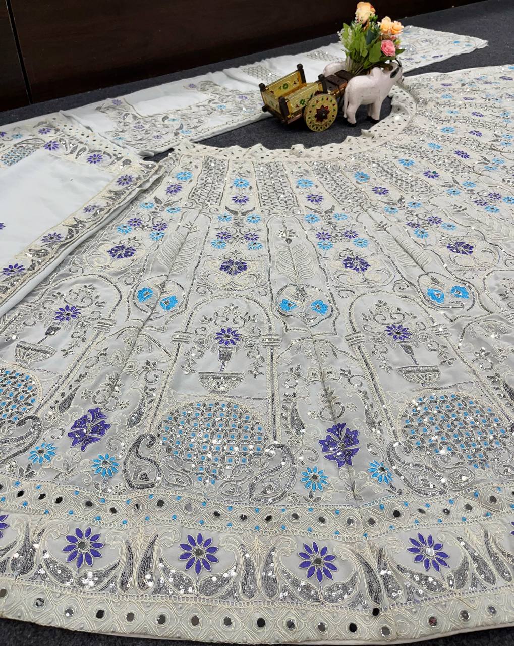 Wedding Wear White Georgette Semi Stitched Lehenga Choli