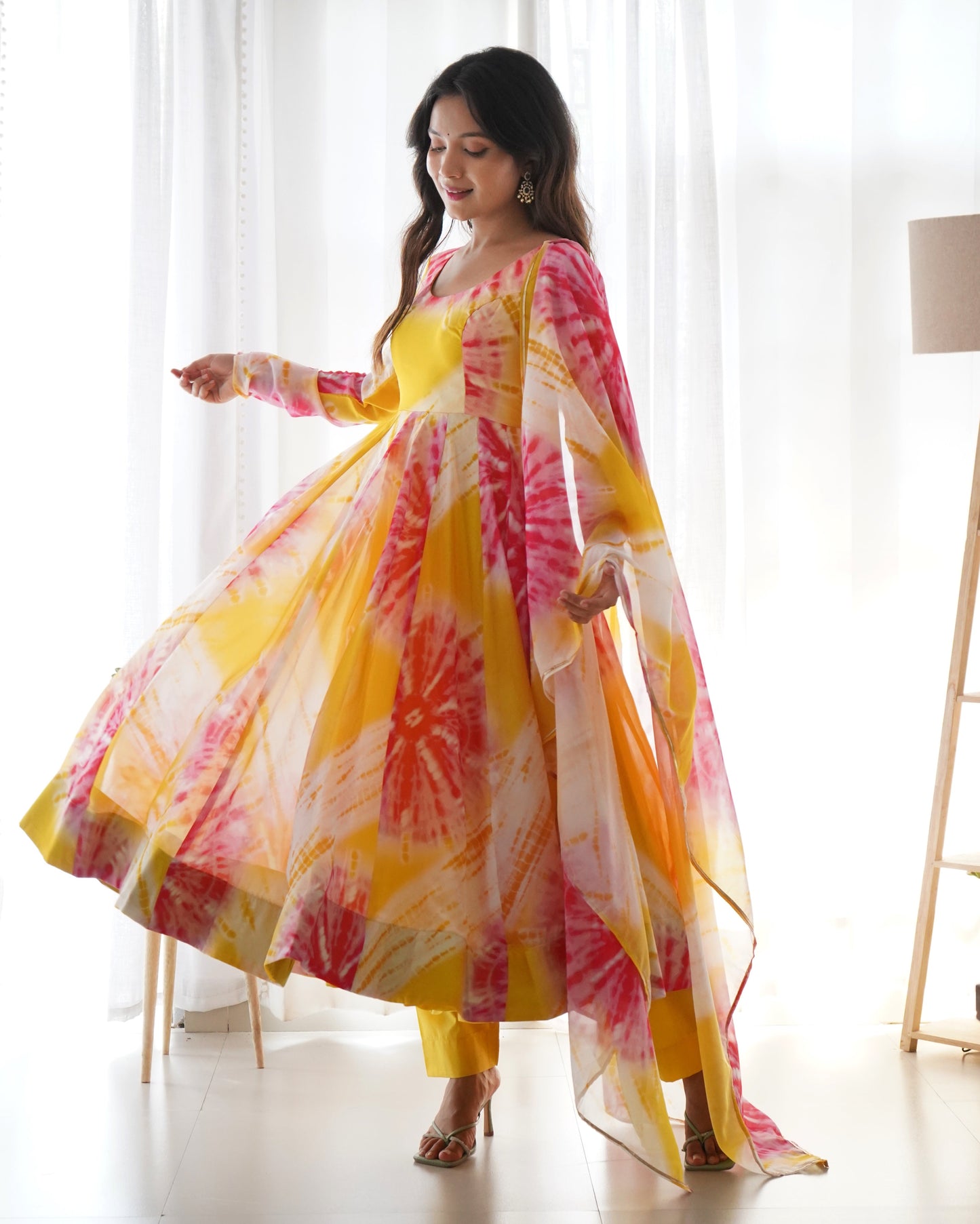 Colorful Pure Organza Silk Printed Full Stitched Anarkali Frock Set