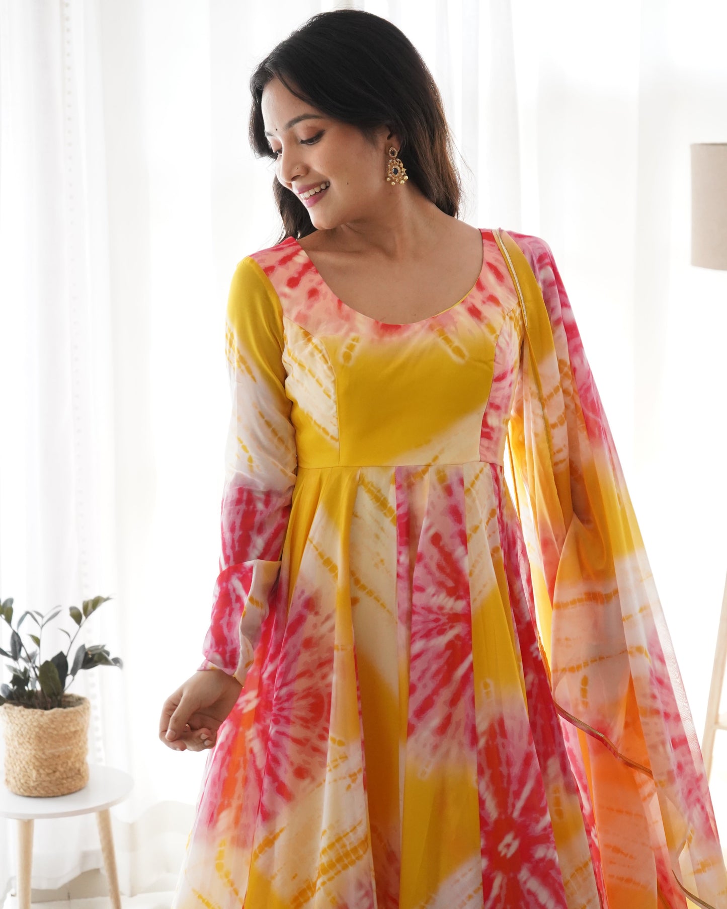 Colorful Pure Organza Silk Printed Full Stitched Anarkali Frock Set