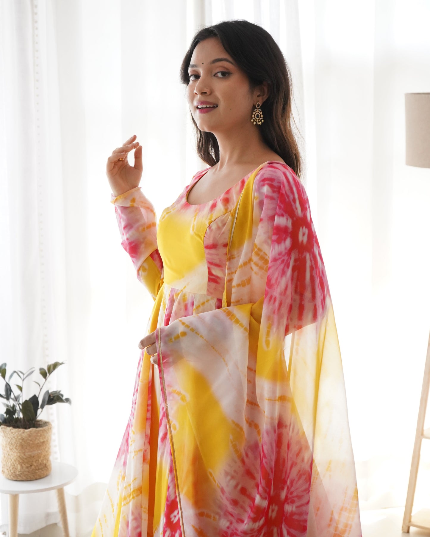 Colorful Pure Organza Silk Printed Full Stitched Anarkali Frock Set
