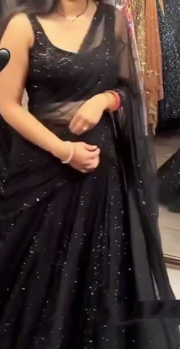 Super Black Festive Wear Georgette Sequence Embroidered Work Lehenga Choli