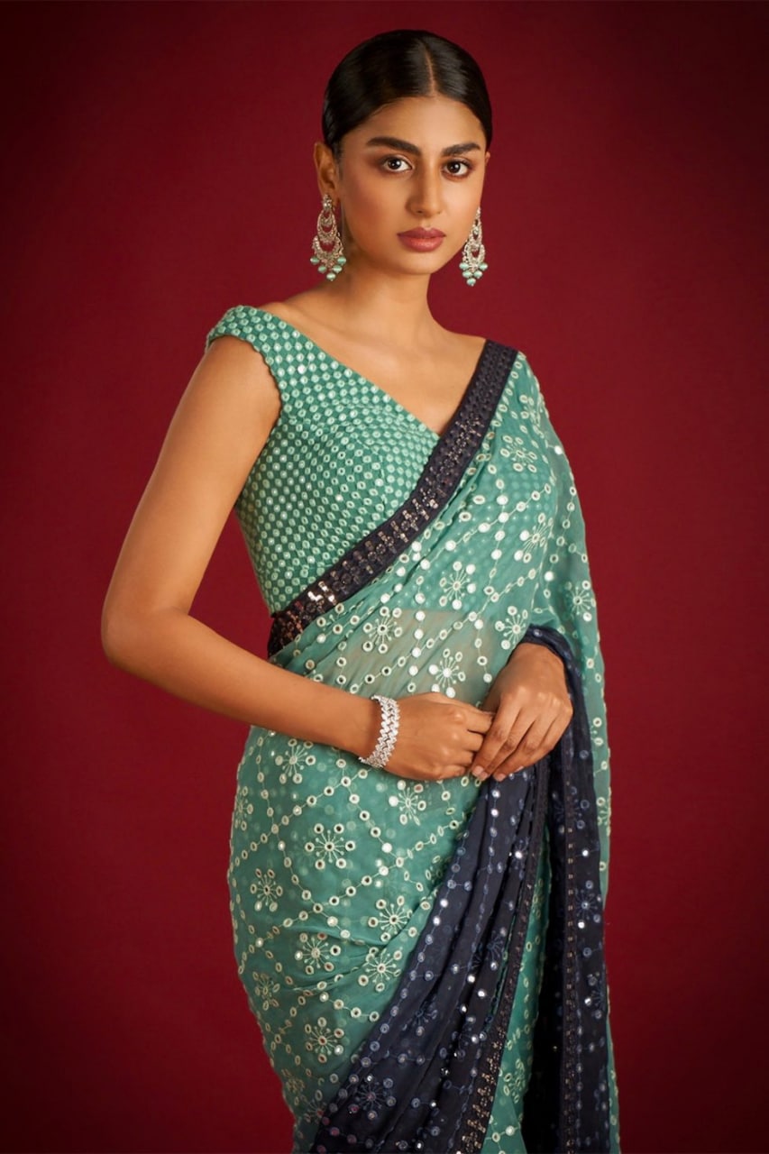 Marriage Wear Georgette Shaded Sequence n Embroidered Heavy Designer Sari