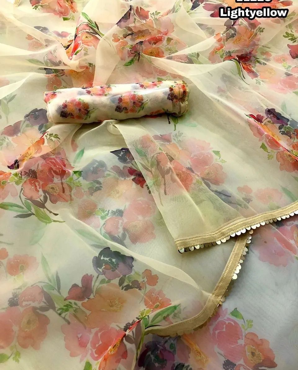 Charming Designer Soft Organza Fancy Saree With Digital Print For Women