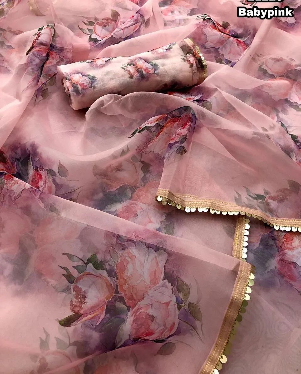Charming Designer Soft Organza Fancy Saree With Digital Print For Women