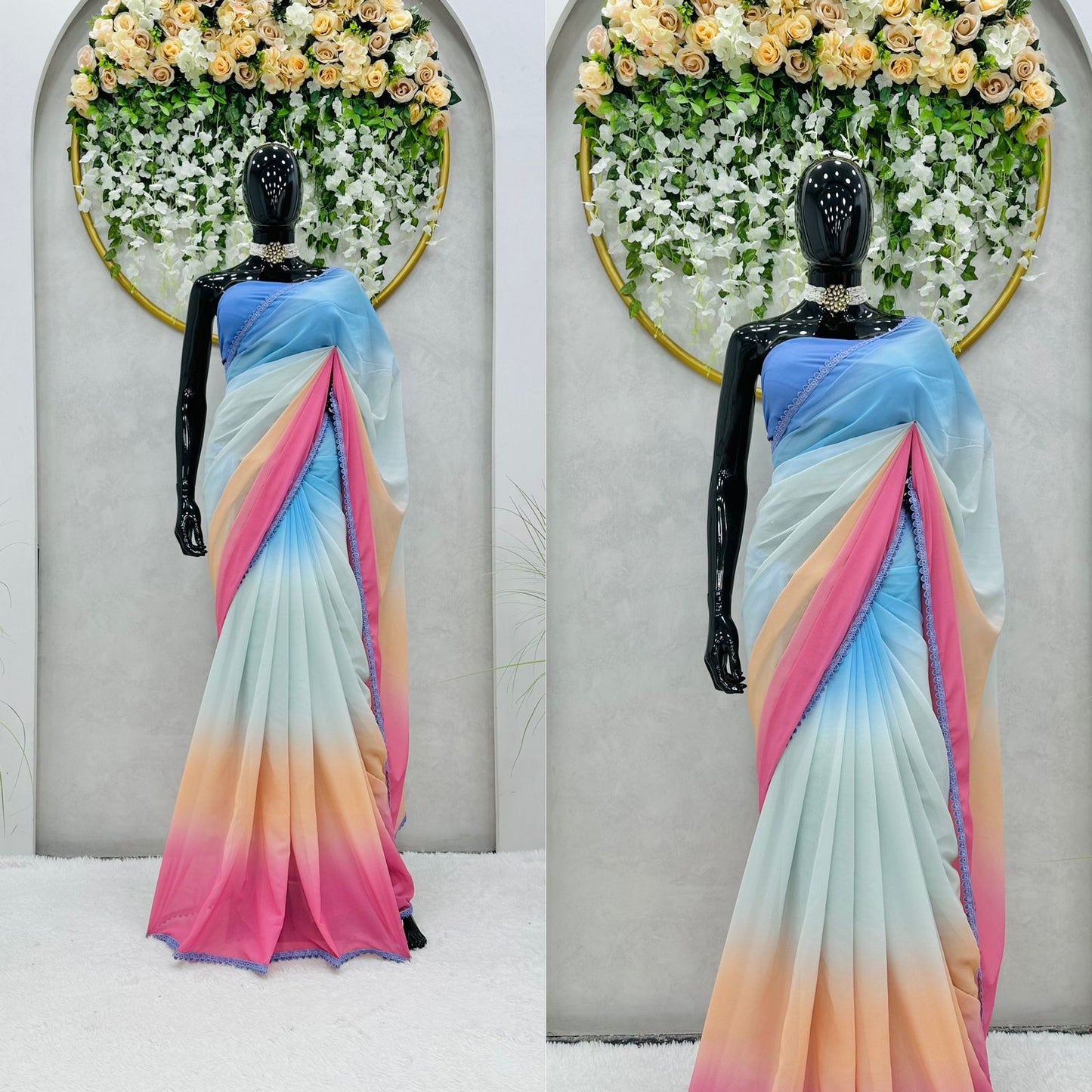 Party Wear Soft Georgette Multi Color Designer Saree