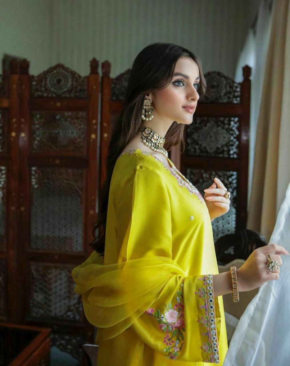 Artistic Straight Cut Lemon Yellow Georgette Semi Stitched Suit