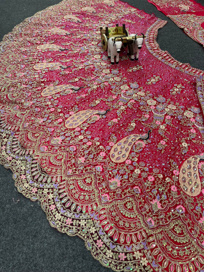 Rani Pink Color Soft Net Coding Embroidered Work Lehenga Choli