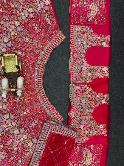 Rani Pink Color Soft Net Coding Embroidered Work Lehenga Choli