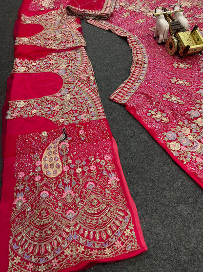 Rani Pink Color Soft Net Coding Embroidered Work Lehenga Choli