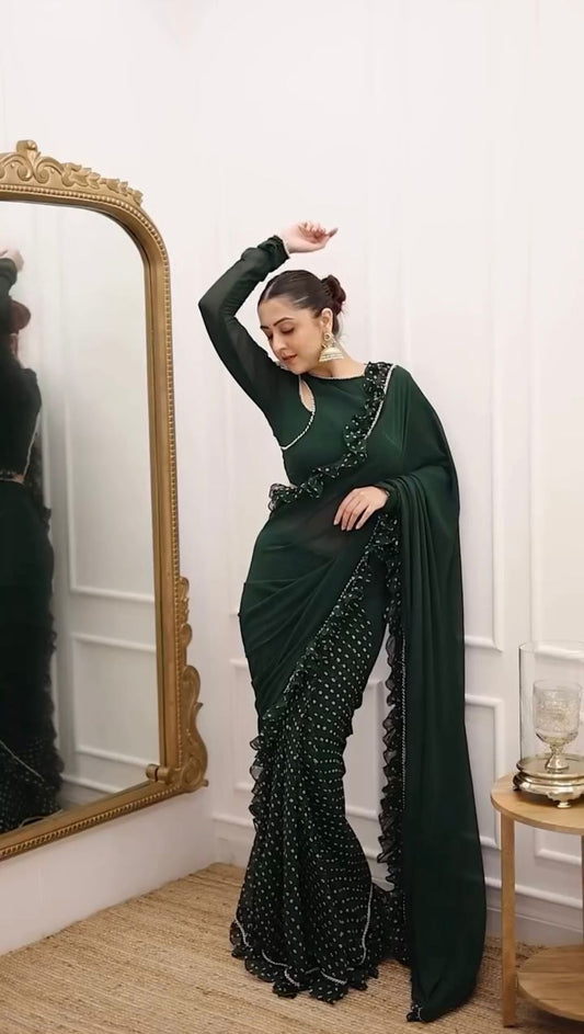 1 Min Ready to Wear Pre Draped Chinon Georgette Party Wear Saree