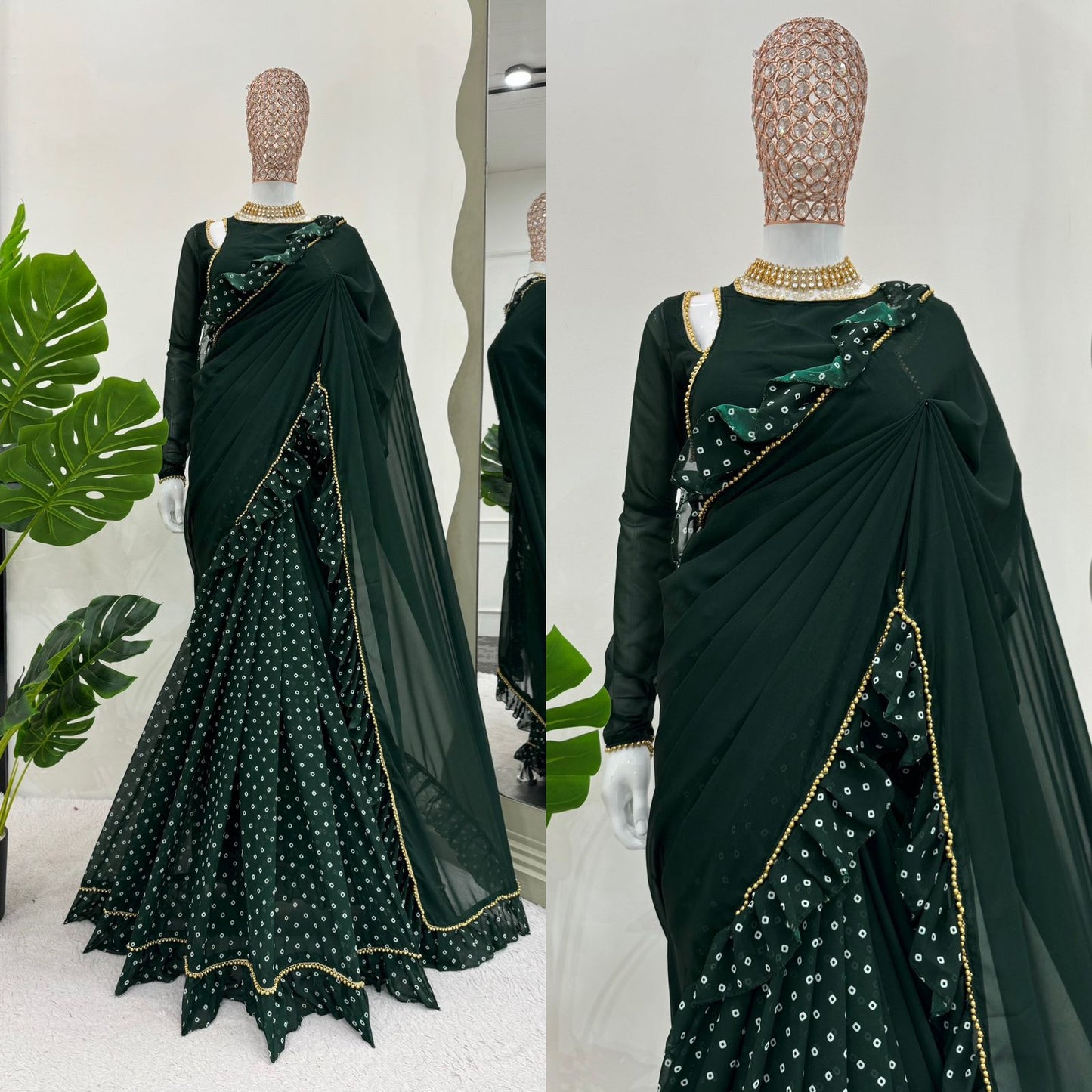 1 Min Ready to Wear Pre Draped Chinon Georgette Party Wear Saree