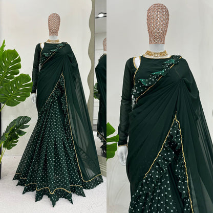 1 Min Ready to Wear Pre Draped Chinon Georgette Party Wear Saree