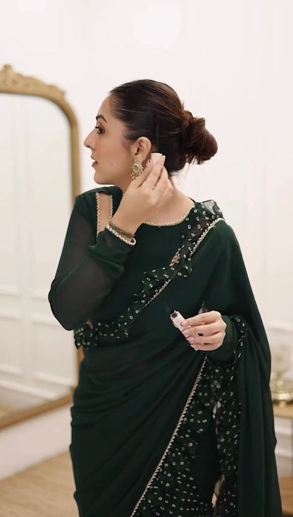 1 Min Ready to Wear Pre Draped Chinon Georgette Party Wear Saree