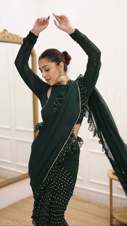 1 Min Ready to Wear Pre Draped Chinon Georgette Party Wear Saree