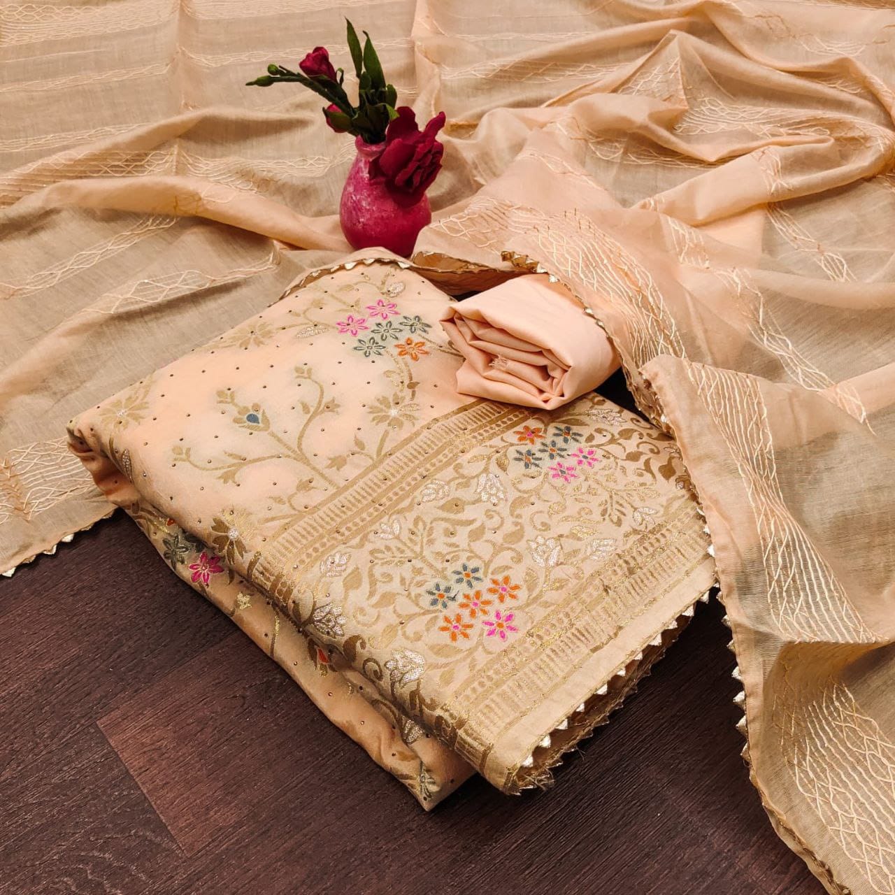 Amazing Jacqaurd Banarasi Silk Unstitched Dress Material Suit For Women