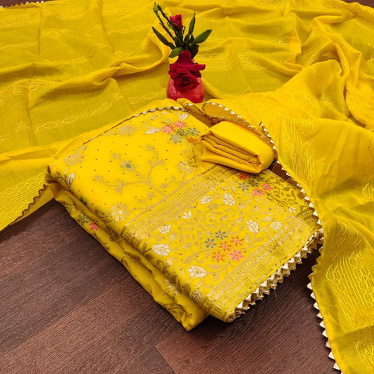 Amazing Jacqaurd Banarasi Silk Unstitched Dress Material Suit For Women