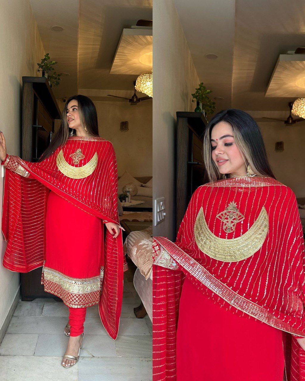 Red Color Georette Ready to Wear Suit