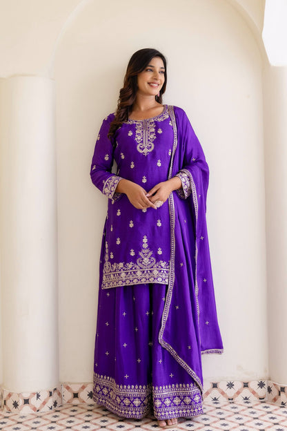 Royal Purple Embriodered Sequence Designer Traditional Wear Salwar Suit With Dupatta
