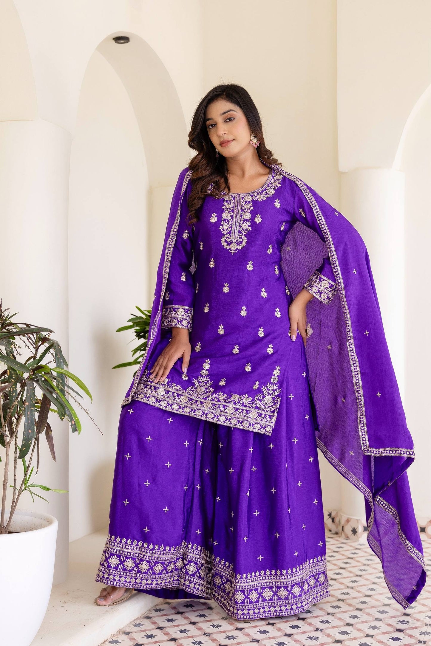Royal Purple Embriodered Sequence Designer Traditional Wear Salwar Suit With Dupatta